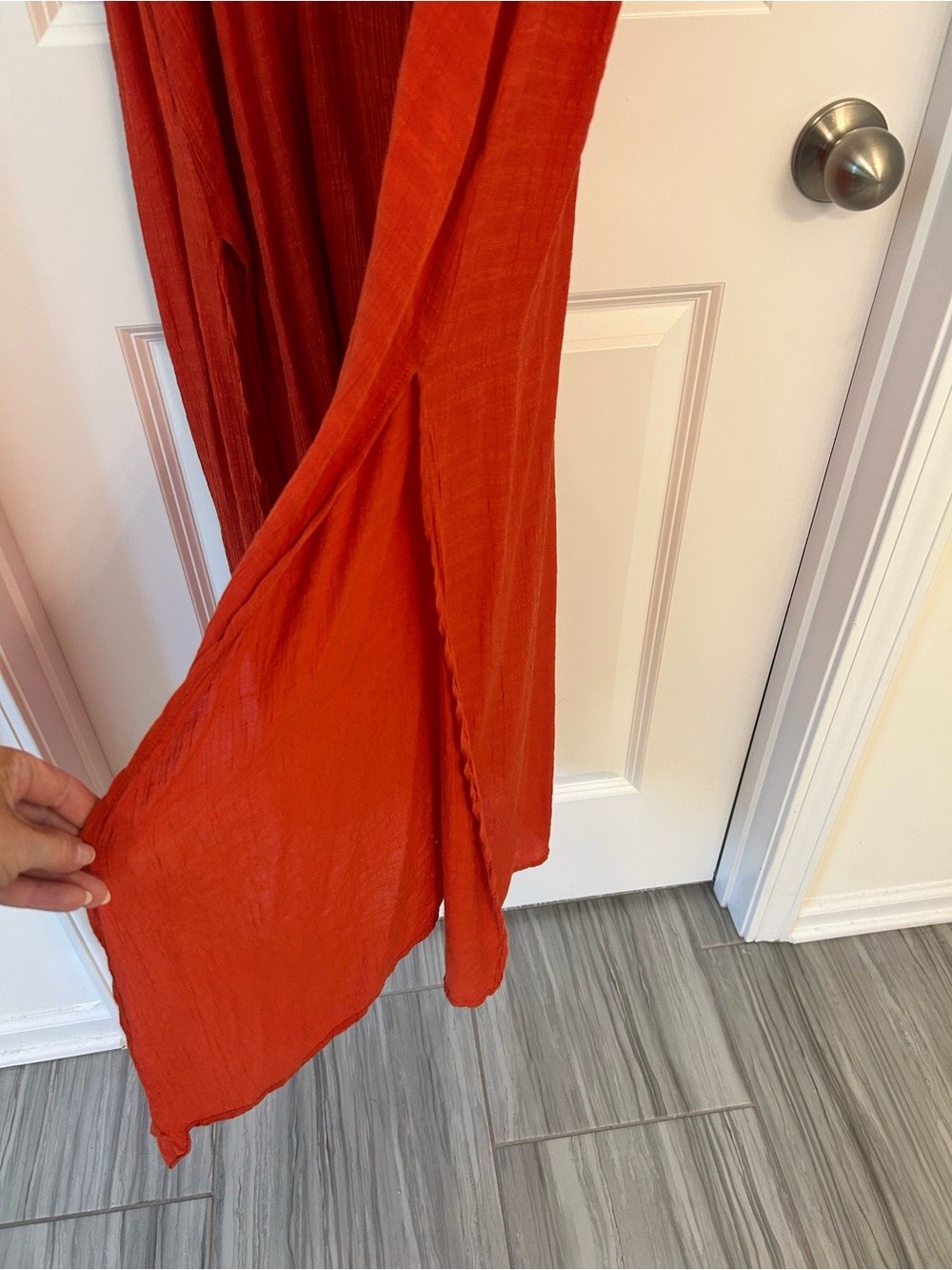 Burnt Orange Sheer Maxi Dress XL Textured Deep V Cover Up Boho Flowy - Picture 6 of 9